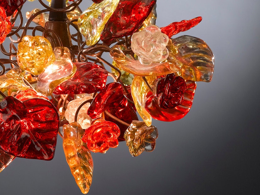 Warm Color Floral Pendant Light, Handcrafted Resin Ceiling Fixture