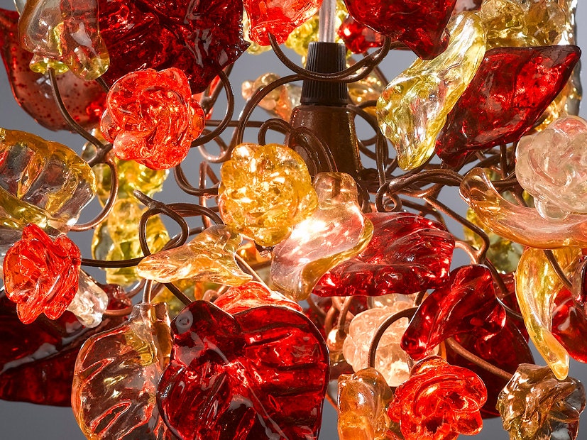 Warm Color Floral Pendant Light, Handcrafted Resin Ceiling Fixture
