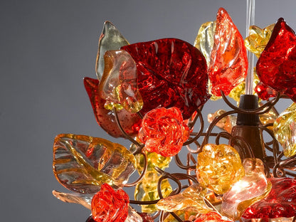 Warm Color Floral Pendant Light, Handcrafted Resin Ceiling Fixture