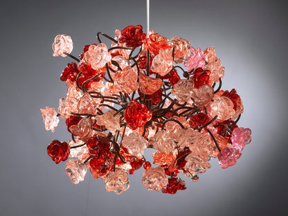 Red and pink roses pendant light for hall, children room, bedroom, as a kitchen island lighting.