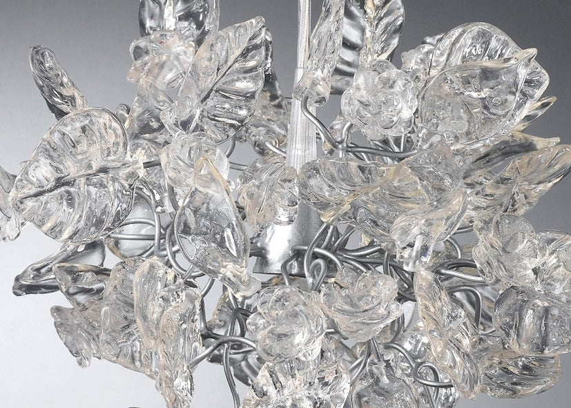 Clear elegant Pendant Light with Crystal clear flowers and leaves for bathroom