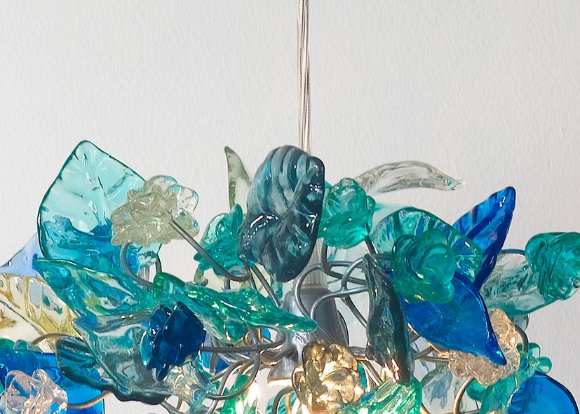 Pendant Lighting, Sea color flowers and leaves Ceiling Lamp for hall, bedroom or kitchen island lighting.
