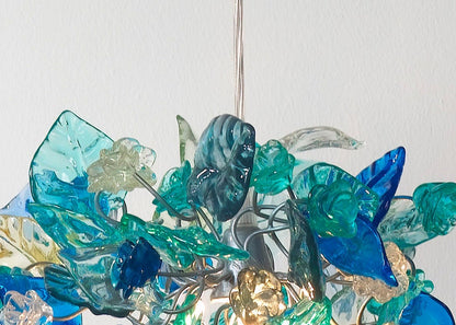 Pendant Lighting, Sea color flowers and leaves Ceiling Lamp for hall, bedroom or kitchen island lighting.