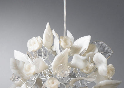 kitchen pendant lighting with clear and white flowers and leaves.