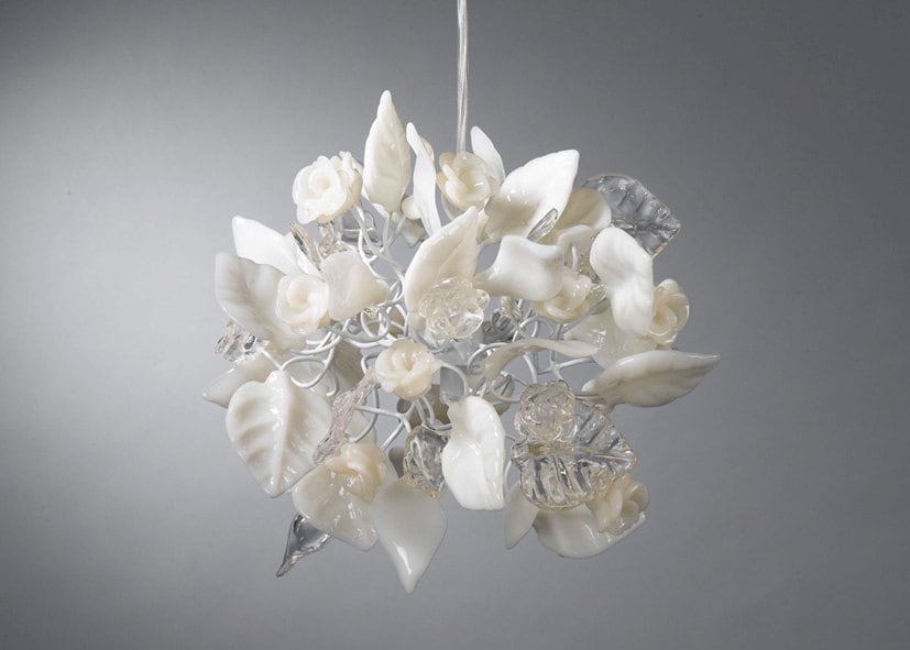 kitchen pendant lighting with clear and white flowers and leaves.
