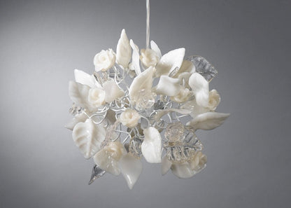 kitchen pendant lighting with clear and white flowers and leaves.