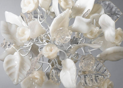 kitchen pendant lighting with clear and white flowers and leaves.