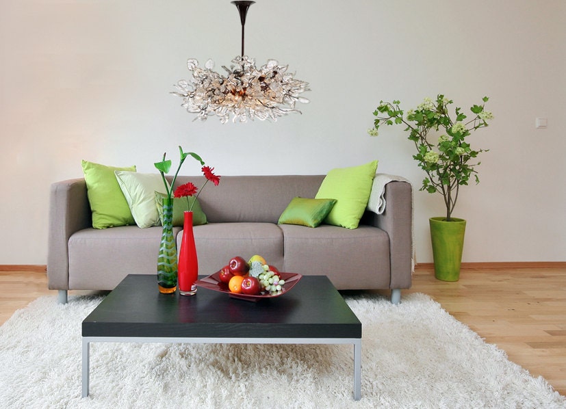 Large Hanging Lights with Natural clear flowers and leaves for Dining Room table, bedroom or living room. chandelier lighting