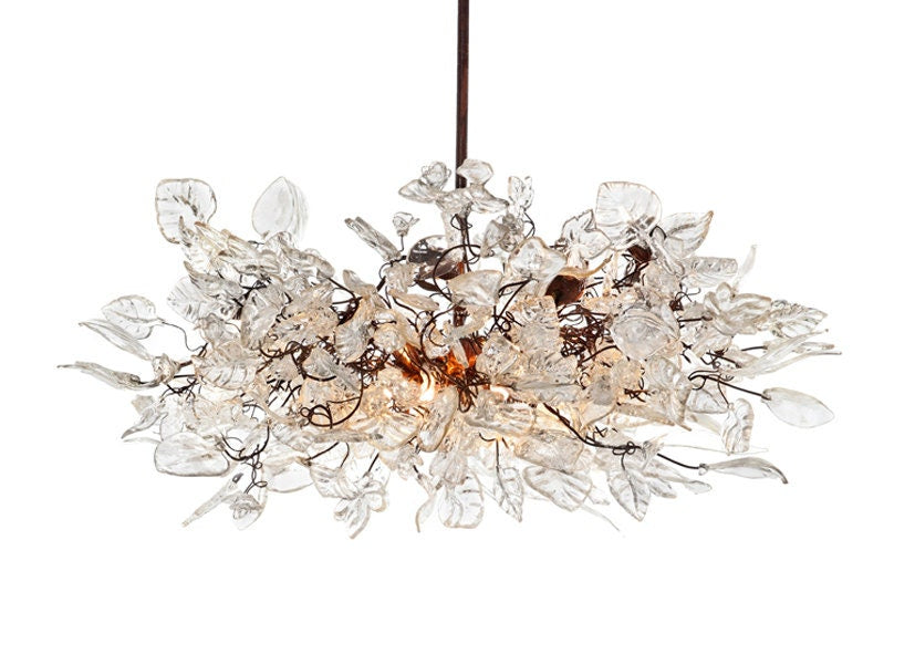 Large Hanging Lights with Natural clear flowers and leaves for Dining Room table, bedroom or living room. chandelier lighting