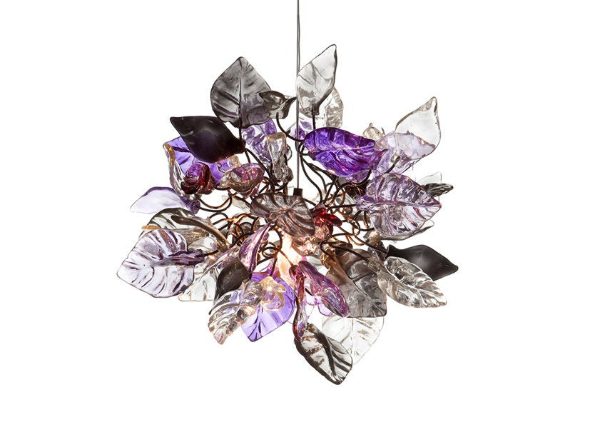 Pendant Lighting, island lighting with Purple, gray and clear flowers and leaves.