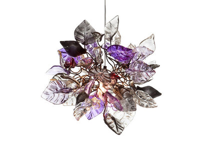 Pendant Lighting, island lighting with Purple, gray and clear flowers and leaves.