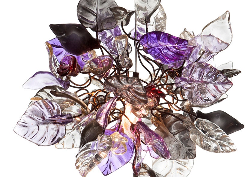 Pendant Lighting, island lighting with Purple, gray and clear flowers and leaves.
