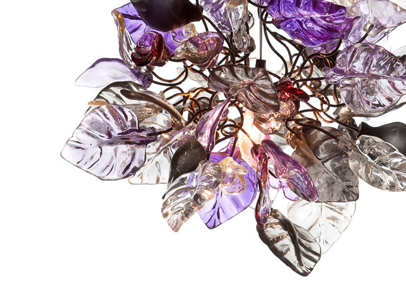Pendant Lighting, island lighting with Purple, gray and clear flowers and leaves.