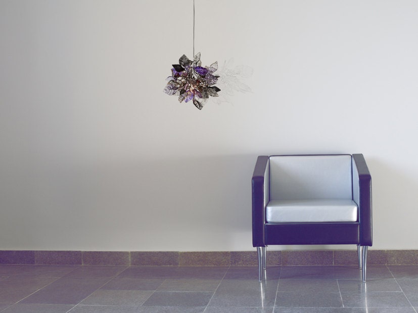 Pendant Lighting, island lighting with Purple, gray and clear flowers and leaves.