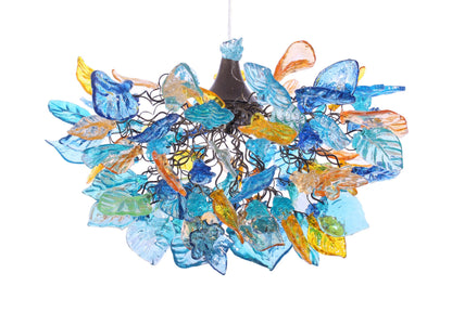 Unique Chandelier with Sea color and few yellow flowers and leaves, for Dining Room, hall or bedroom.