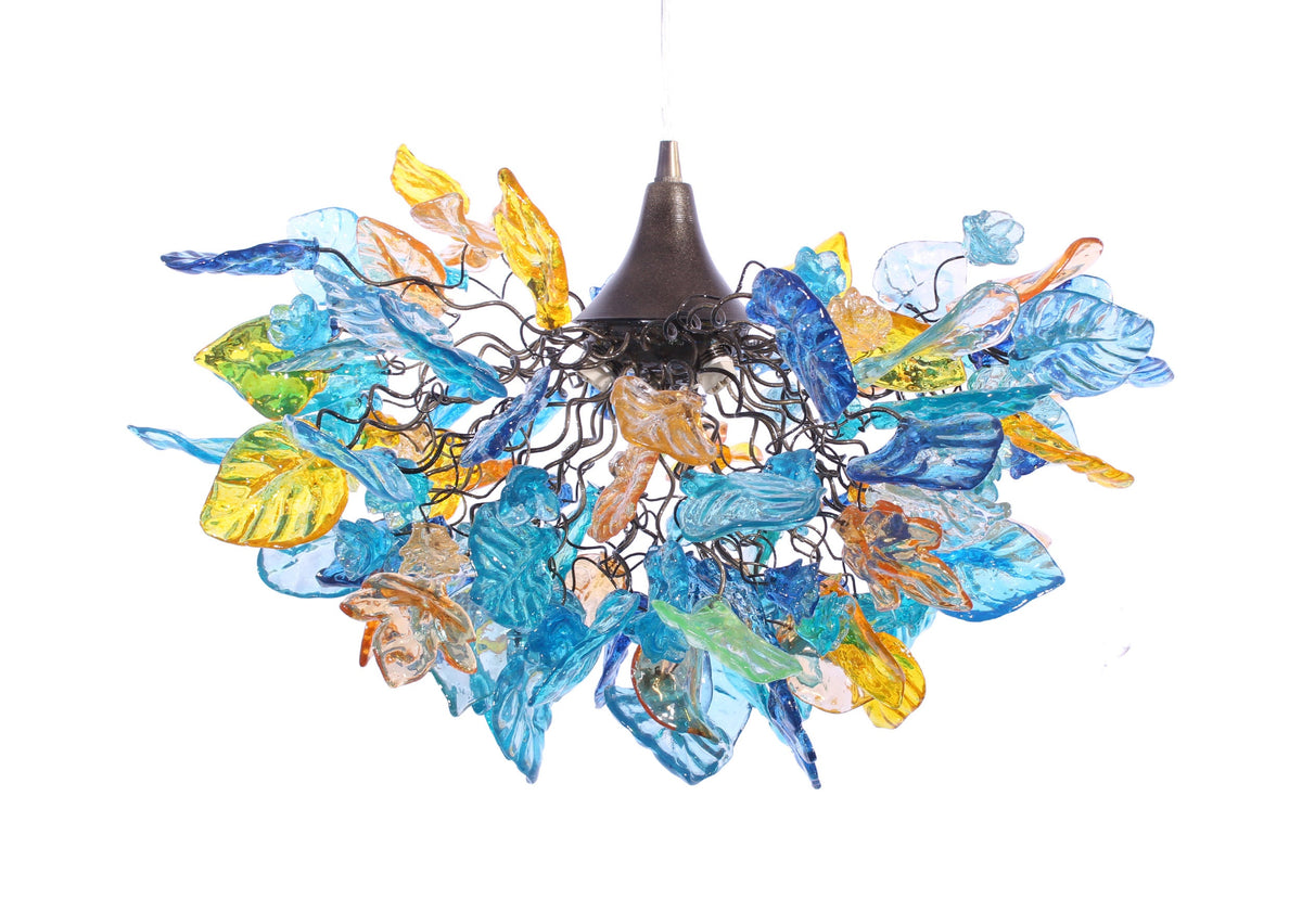 Unique Chandelier with Sea color and few yellow flowers and leaves, for Dining Room, hall or bedroom.