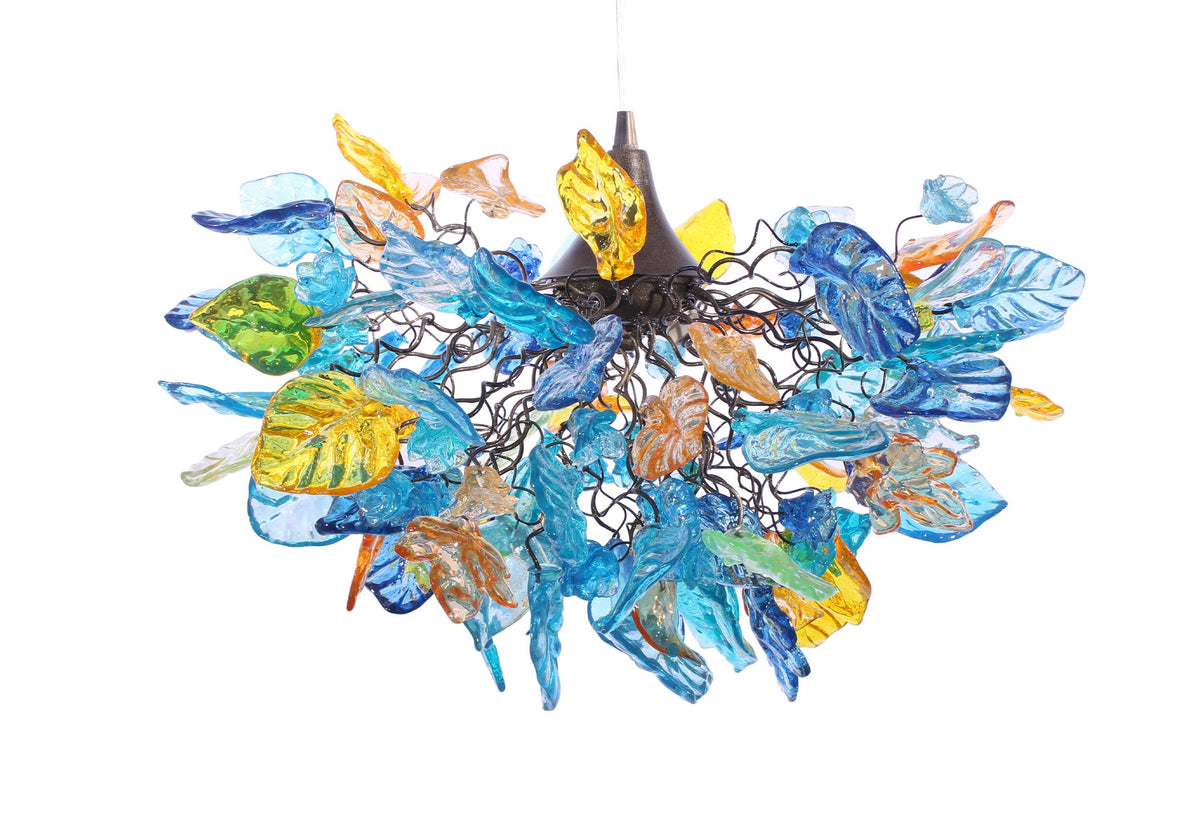 Unique Chandelier with Sea color and few yellow flowers and leaves, for Dining Room, hall or bedroom.