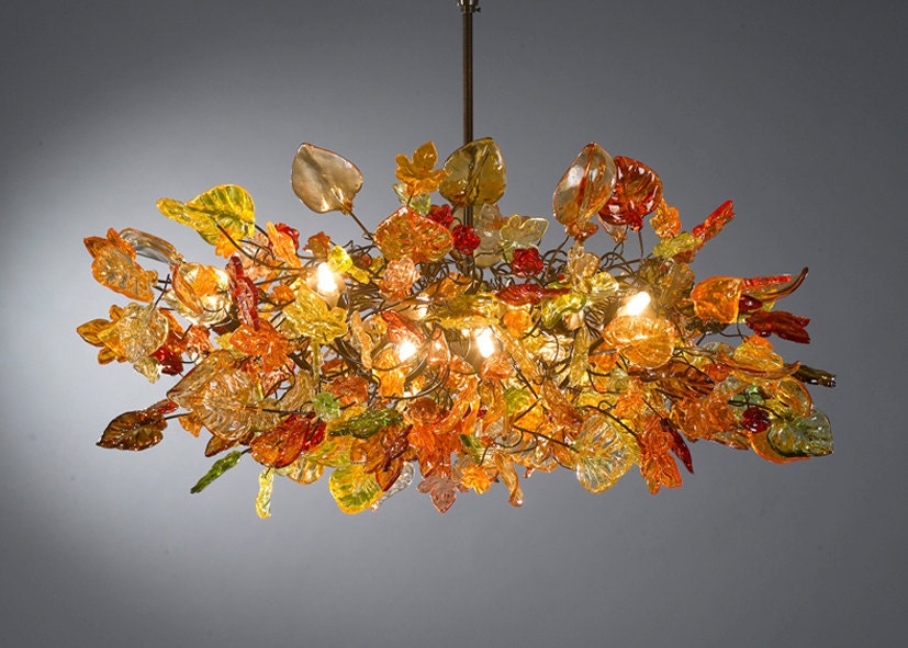 Chandeliers Ceiling Lights with Orange flowers and leaves for Dining Room, living room or bedroom.
