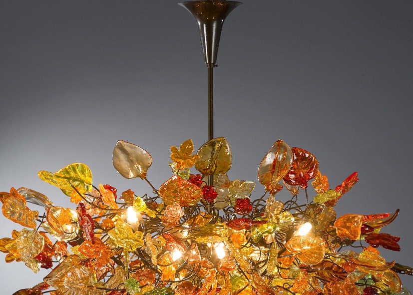 Chandeliers Ceiling Lights with Orange flowers and leaves for Dining Room, living room or bedroom.