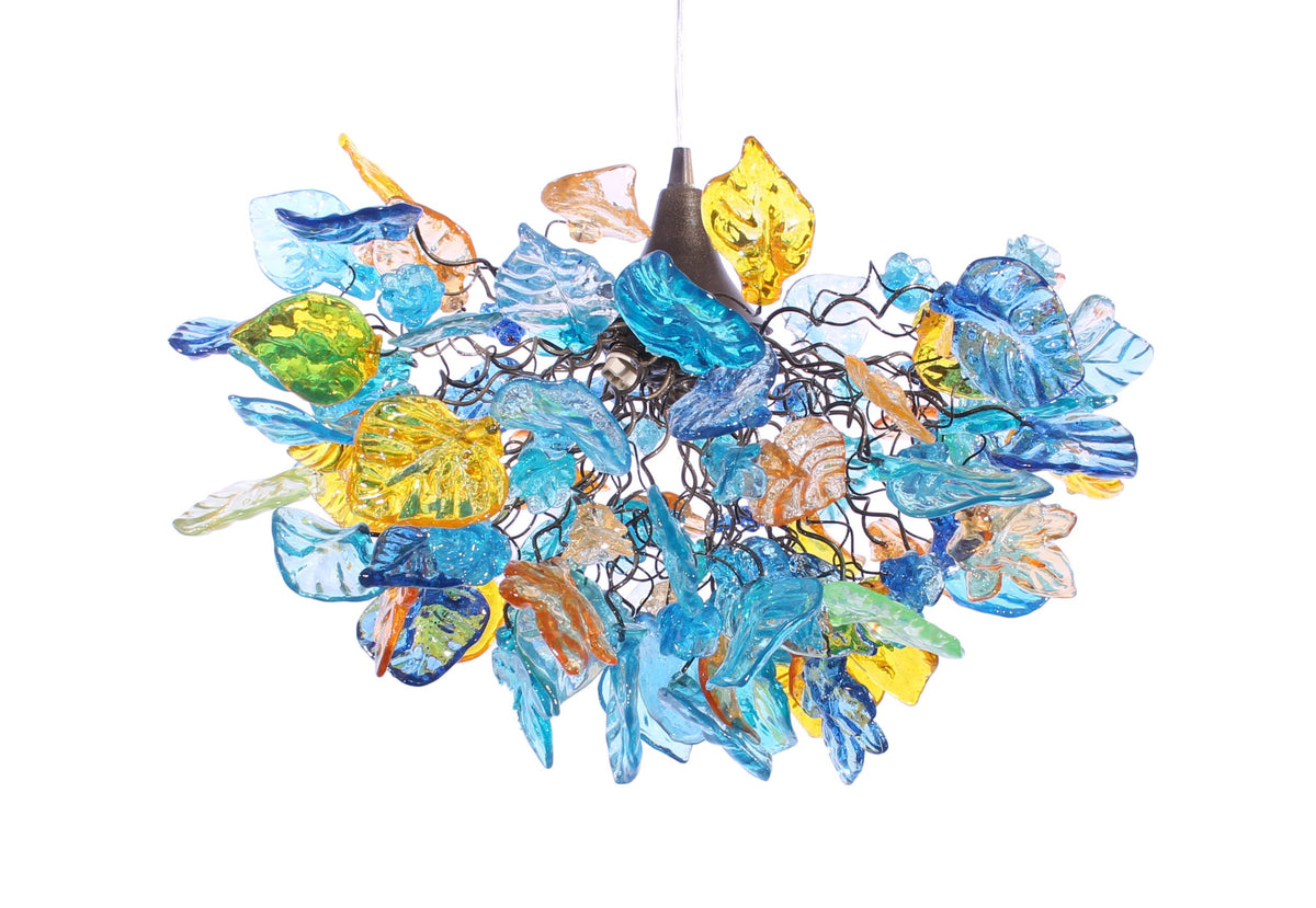 Unique Chandelier with Sea color and few yellow flowers and leaves, for Dining Room, hall or bedroom.