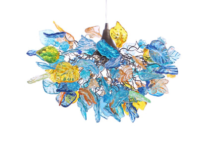 Unique Chandelier with Sea color and few yellow flowers and leaves, for Dining Room, hall or bedroom.