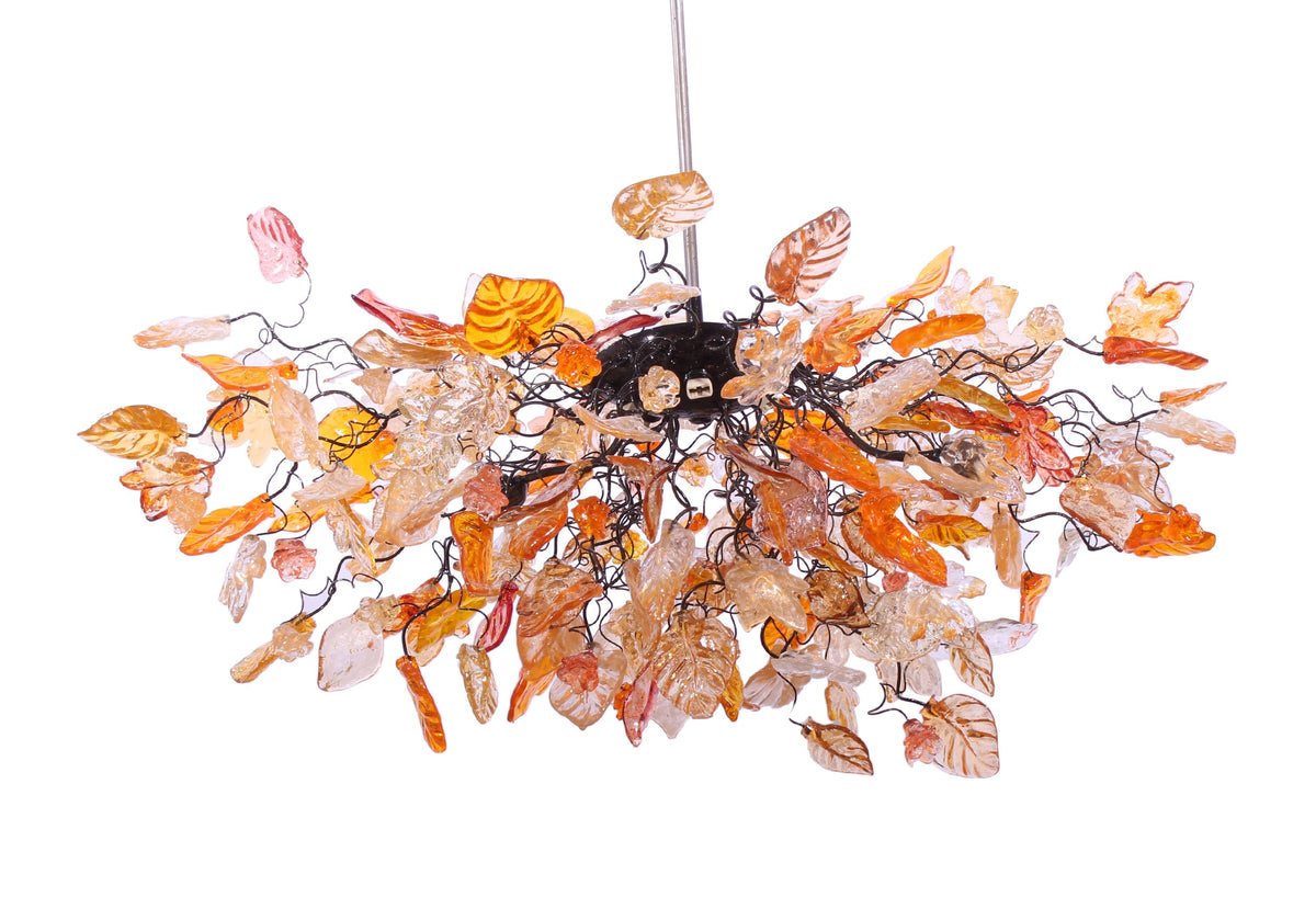 Modern Large Oval Hanging Chandelier: Resin Flowers and Leaves Ceiling Lighting