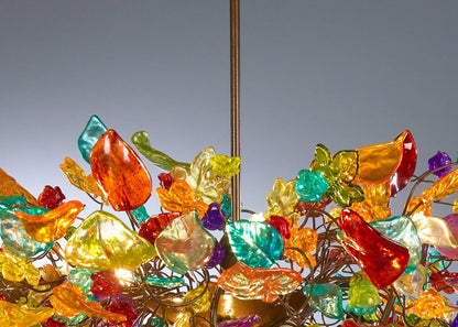 Hanging Chandeliers with Colorful flowers and leaves for living room, a unique and modern chandelier lighting