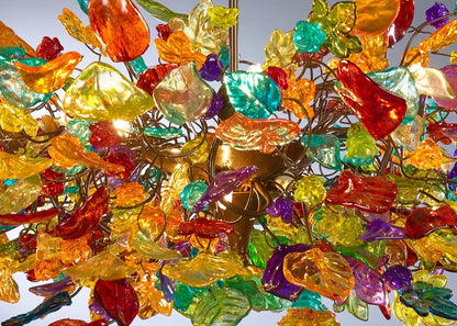 Hanging Chandeliers with Colorful flowers and leaves for living room, a unique and modern chandelier lighting