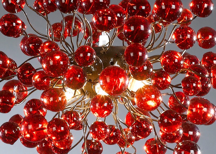 Red Ceiling Lamp, Hanging light with red bubbles for Dining table, bedroom, children room.modern and unique hand made light fixture