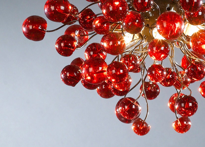 Red Ceiling Lamp, Hanging light with red bubbles for Dining table, bedroom, children room.modern and unique hand made light fixture