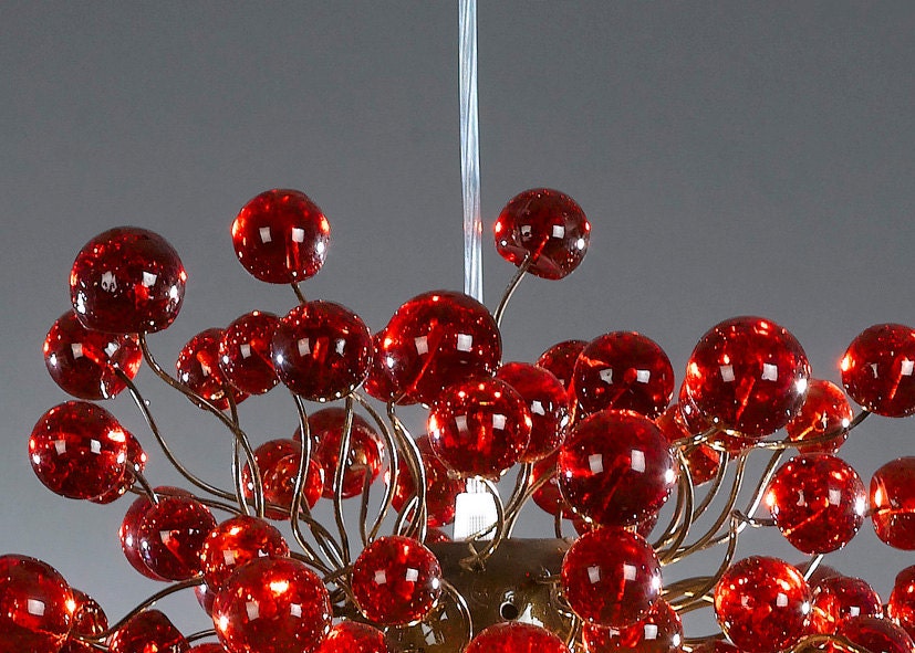 Red Ceiling Lamp, Hanging light with red bubbles for Dining table, bedroom, children room.modern and unique hand made light fixture