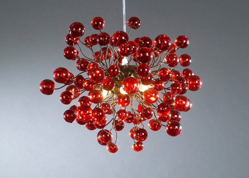Red Ceiling Lamp, Hanging light with red bubbles for Dining table, bedroom, children room.modern and unique hand made light fixture
