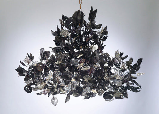 Royal Chandeliers Lighting with Black leaves and flowers, elegant black hanging Chandeliers.