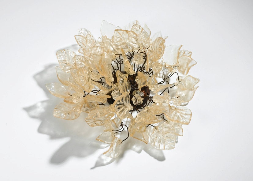 Floral Flush Mount Ceiling Light: Resin Flowers & Leaves, Bronze Element