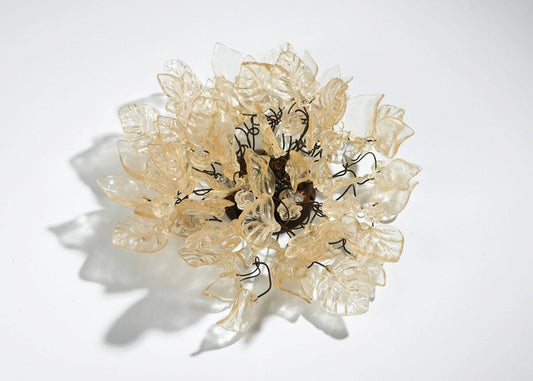 Floral Flush Mount Ceiling Light: Resin Flowers & Leaves, Bronze Element