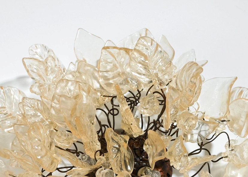 Floral Flush Mount Ceiling Light: Resin Flowers & Leaves, Bronze Element