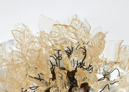 Floral Flush Mount Ceiling Light: Resin Flowers & Leaves, Bronze Element