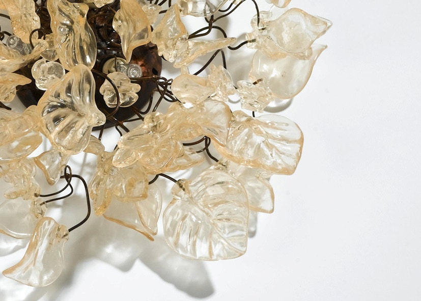 Floral Flush Mount Ceiling Light: Resin Flowers & Leaves, Bronze Element