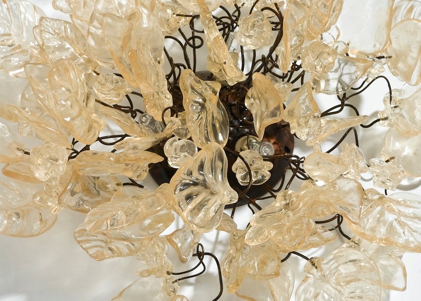 Floral Flush Mount Ceiling Light: Resin Flowers & Leaves, Bronze Element