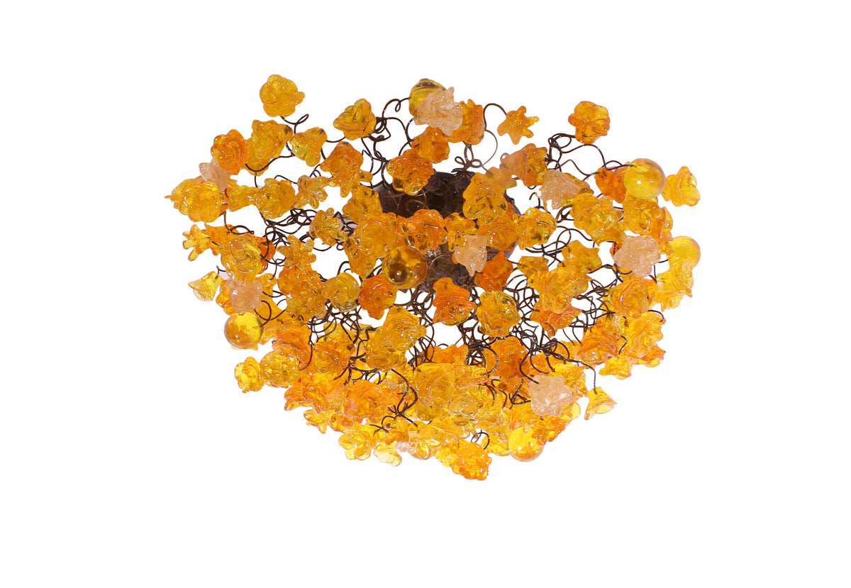 Flush mount lighting, ceiling mount light fixture with yellow roses flowers , elegant sconces for ceiling or wall