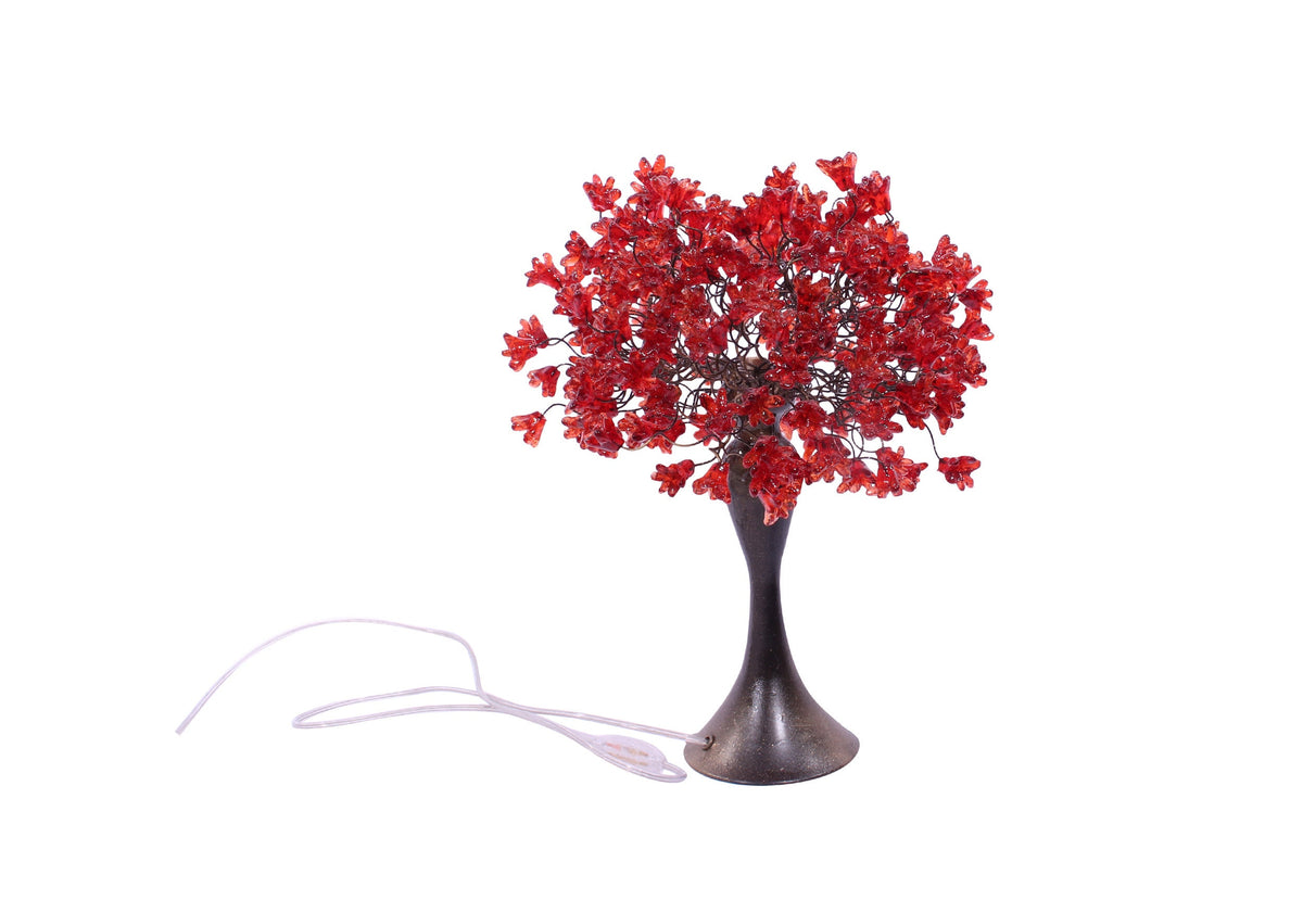 Table lamp with red flowers, modern desk lamp with metal wires and yellow flowers for your bedroom, living room