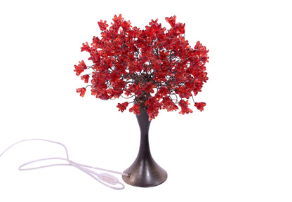 Table lamp with red flowers, modern desk lamp with metal wires and yellow flowers for your bedroom, living room