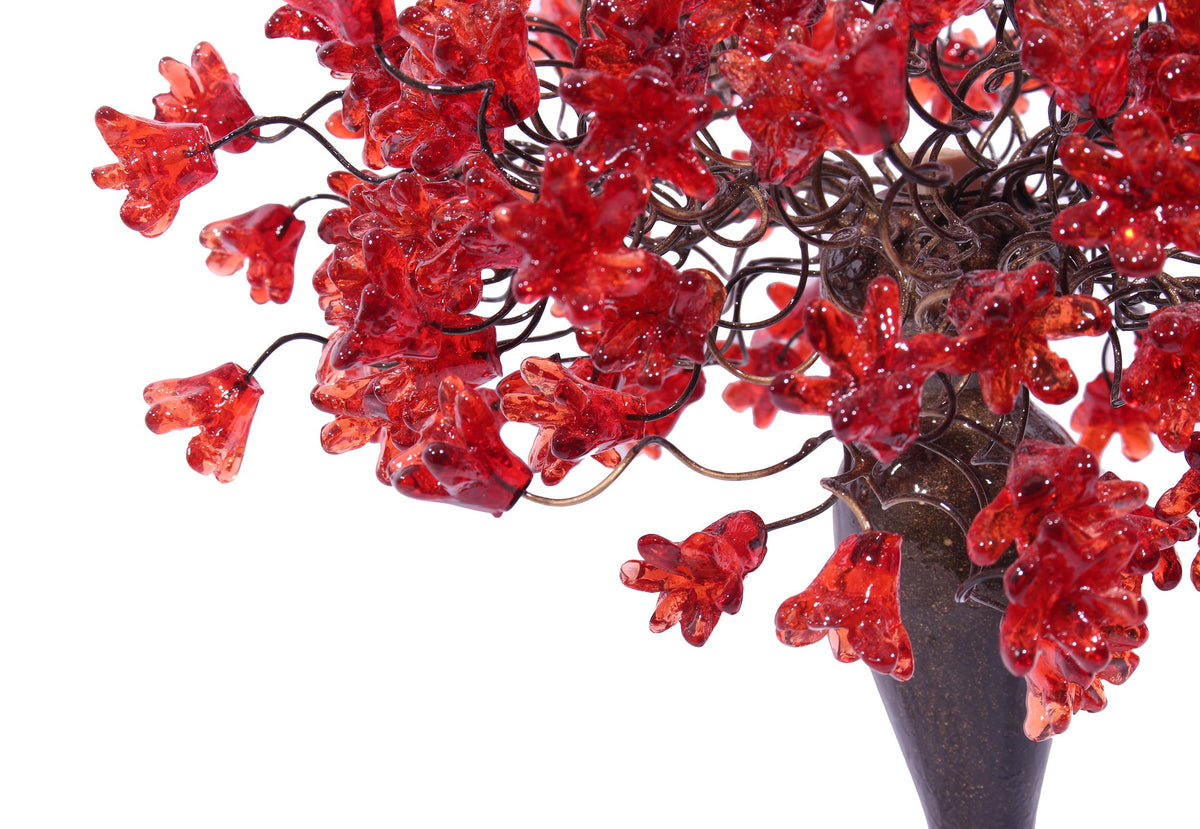 Table lamp with red flowers, modern desk lamp with metal wires and yellow flowers for your bedroom, living room