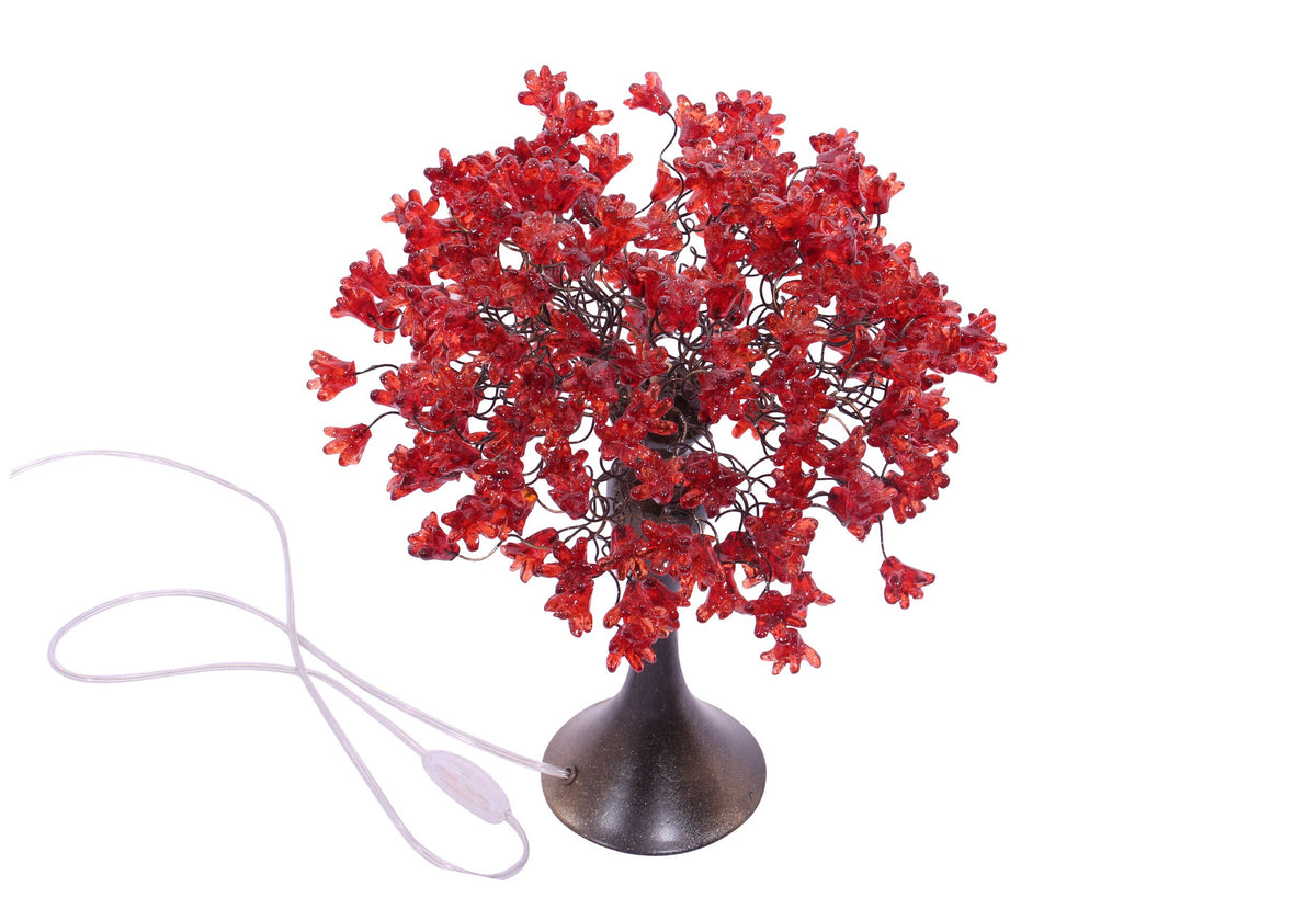 Table lamp with red flowers, modern desk lamp with metal wires and yellow flowers for your bedroom, living room