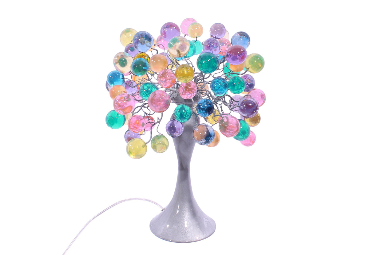 modern bedside lamp with pastel bubbles, unique table lamp, colorful bubbles light for desk or bedside table.