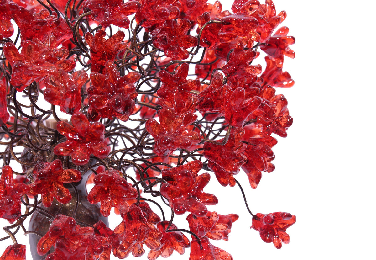 Table lamp with red flowers, modern desk lamp with metal wires and yellow flowers for your bedroom, living room