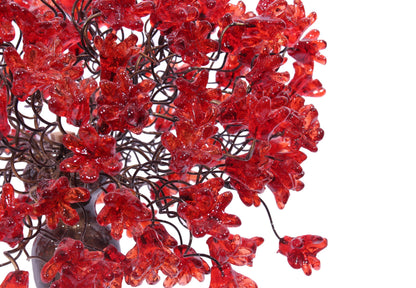 Table lamp with red flowers, modern desk lamp with metal wires and yellow flowers for your bedroom, living room