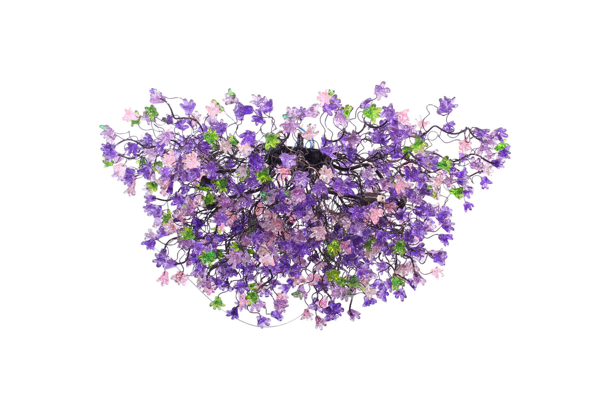 Unique Lighting, chandelier with purple, pink and green flowers, lights for Dining Room, statement lighting
