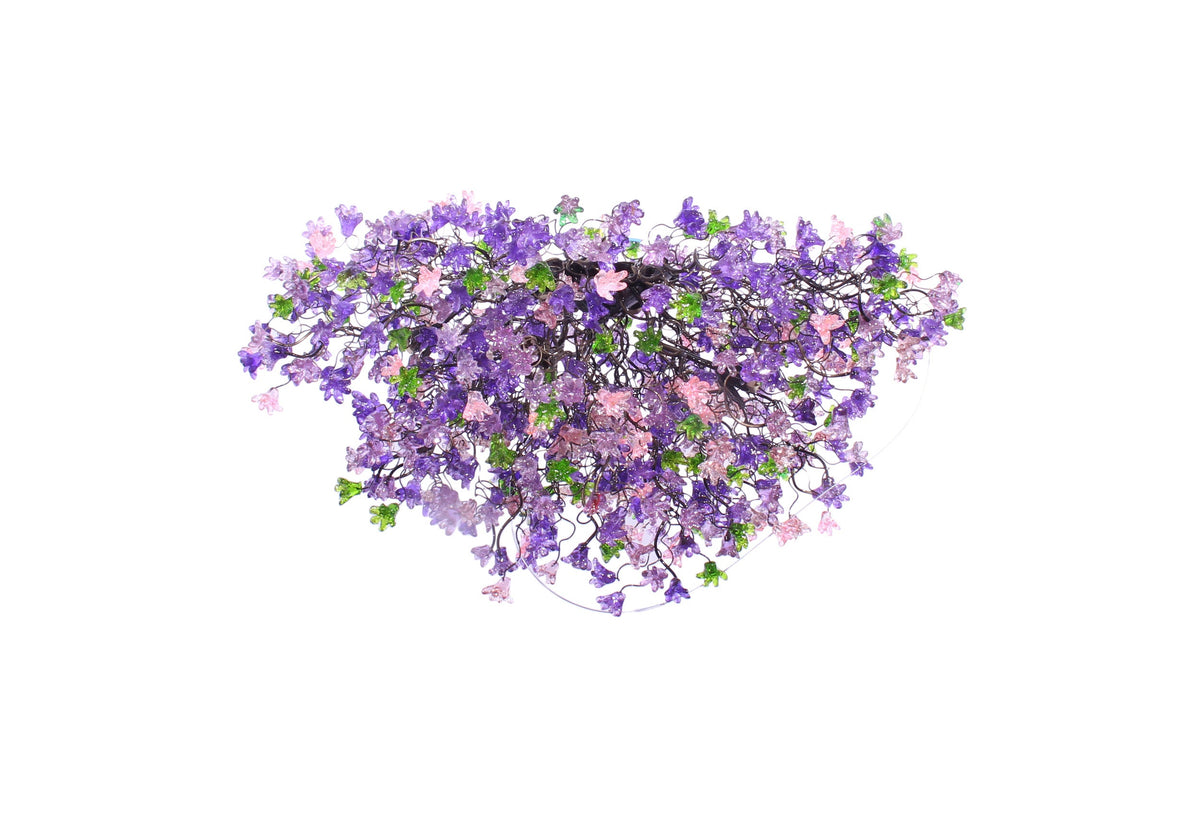 Unique Lighting, chandelier with purple, pink and green flowers, lights for Dining Room, statement lighting