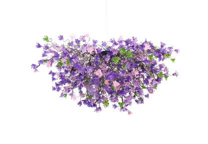 Unique Lighting, chandelier with purple, pink and green flowers, lights for Dining Room, statement lighting